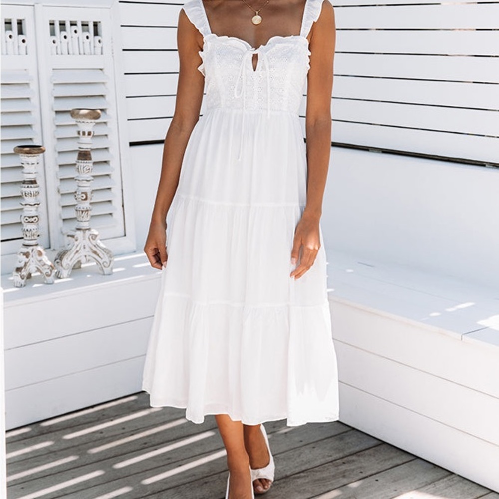 Vintage SIMPLE RETRO MIDI DRESS WHITE / Size S